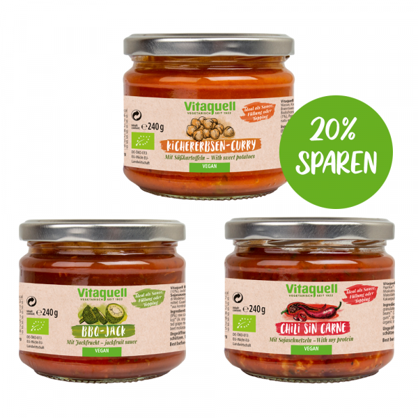 Tasting set Vegan Organic Dishes - pay 1 jar, get 2 varieties for free! Because of short MHD